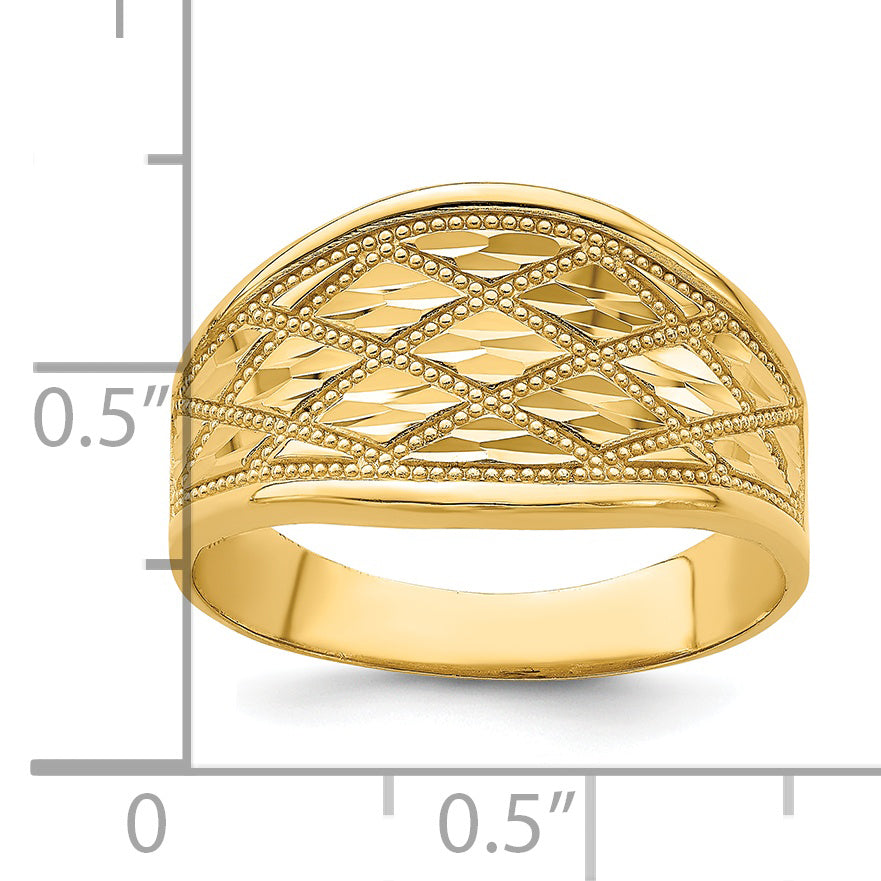 14K Diamond-Cut Quilted Pattern Ring