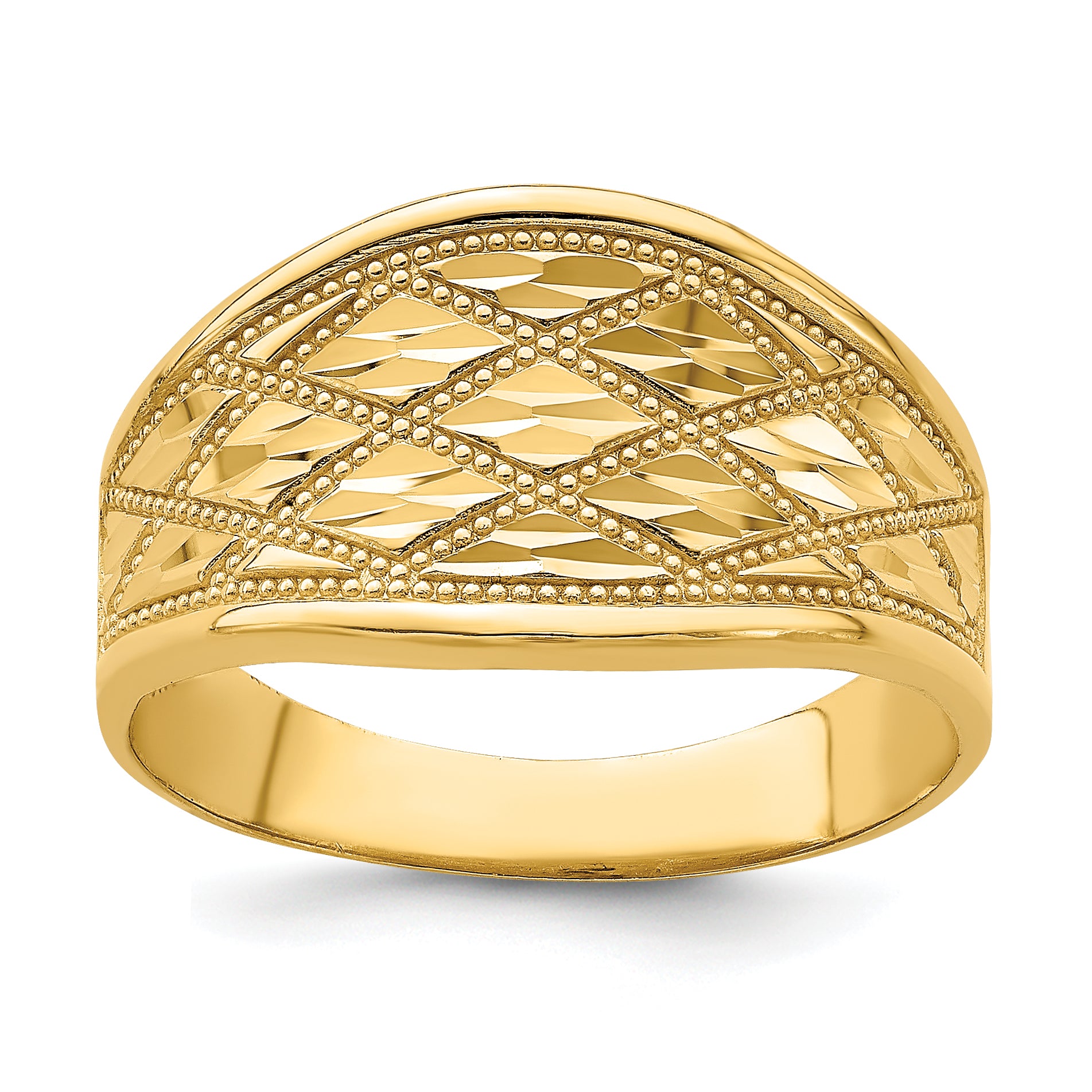 14K Diamond-Cut Quilted Pattern Ring