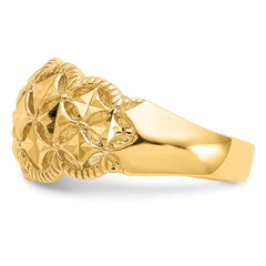 14K Diamond-cut Scalloped Edge Pattern Dome Ring