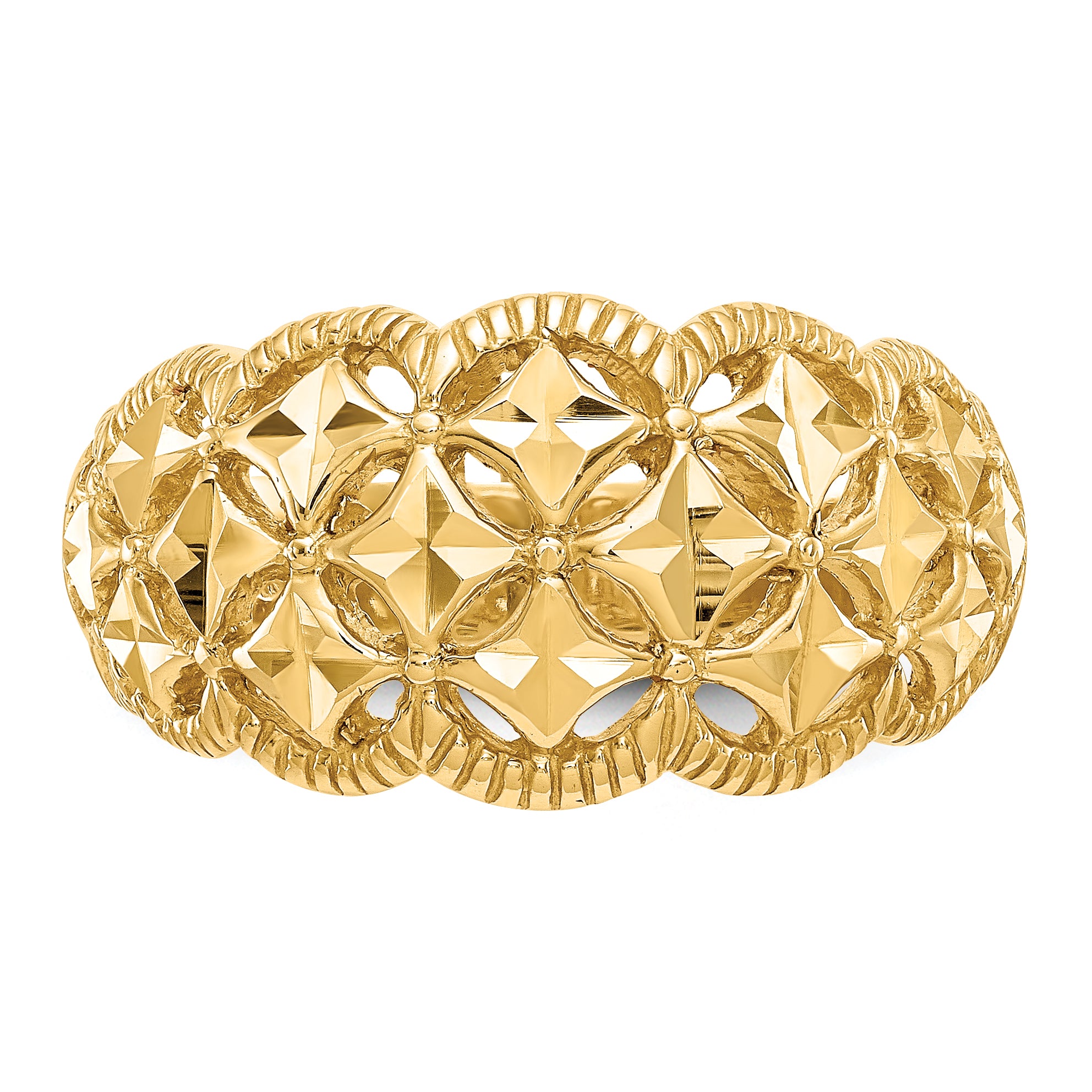 14K Diamond-cut Scalloped Edge Pattern Dome Ring