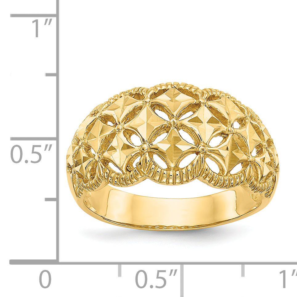 14K Diamond-cut Scalloped Edge Pattern Dome Ring