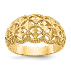 14K Diamond-cut Scalloped Edge Pattern Dome Ring