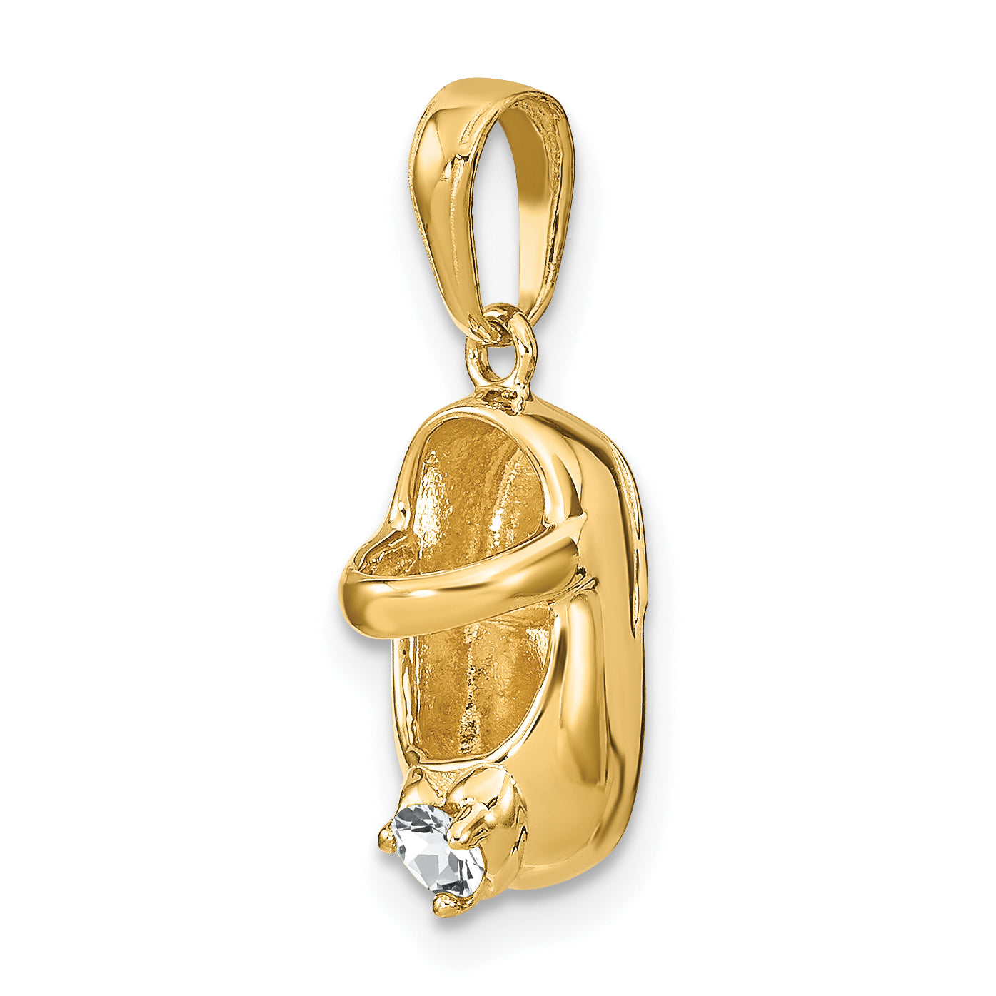 14k 3-D April/Synthetic Stone Engraveable Baby Shoe Charm