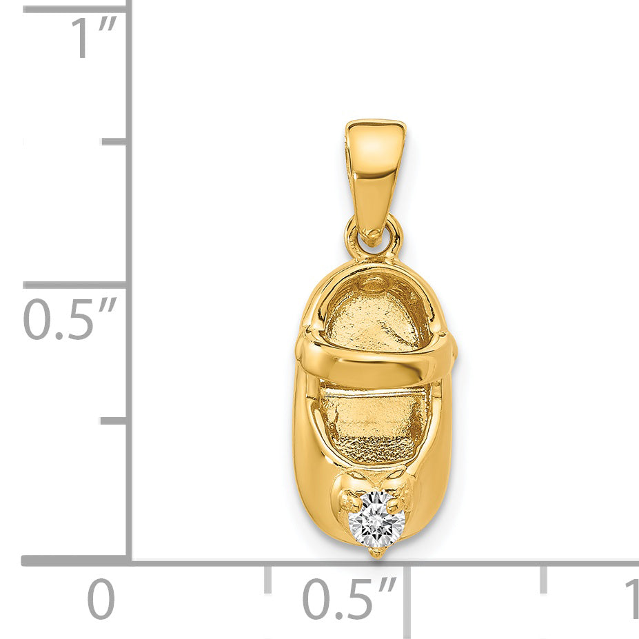 14k 3-D April/Synthetic Stone Engraveable Baby Shoe Charm