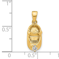 14K Gold 3D April Birthstone Baby Shoe Charm, Engravable, Elegant Gift