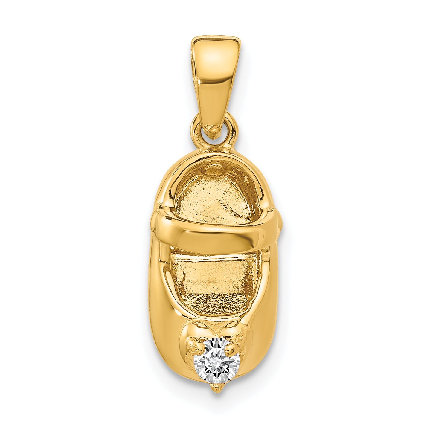 14k 3-D April/Synthetic Stone Engraveable Baby Shoe Charm