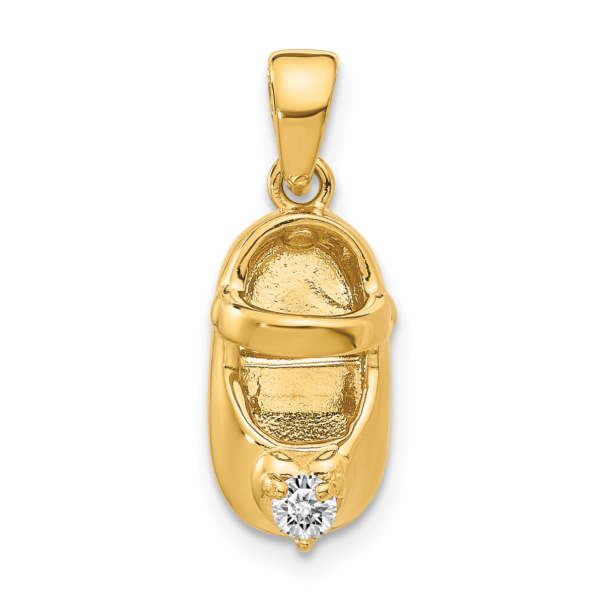 14k 3-D April/Synthetic Stone Engraveable Baby Shoe Charm