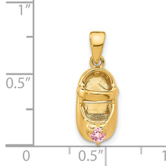 14K Gold Engravable Shoe Charm with Pink October Birthstone