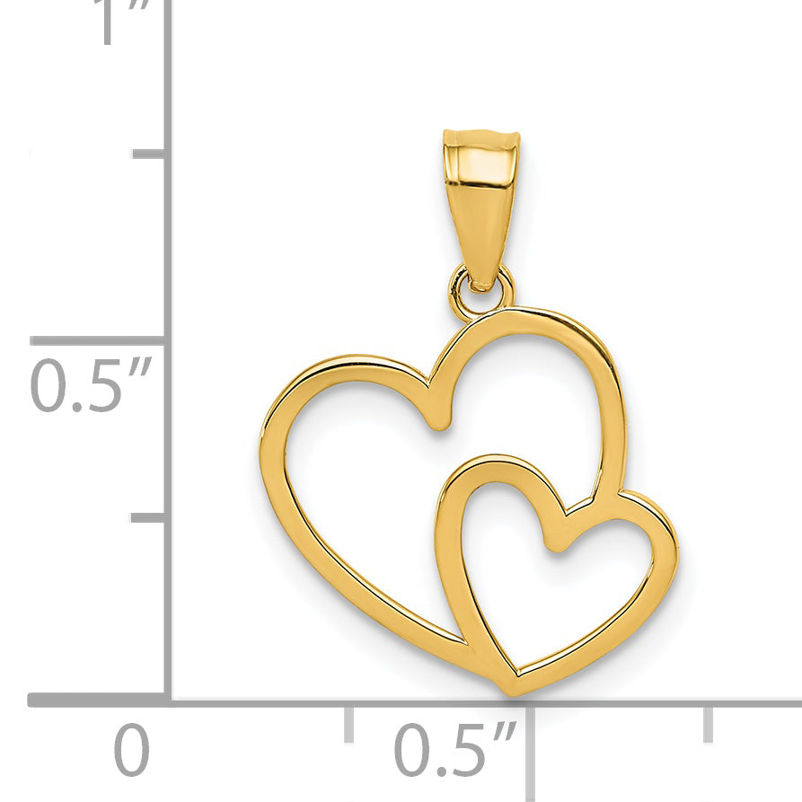 14K Polished Double Heart Pendant