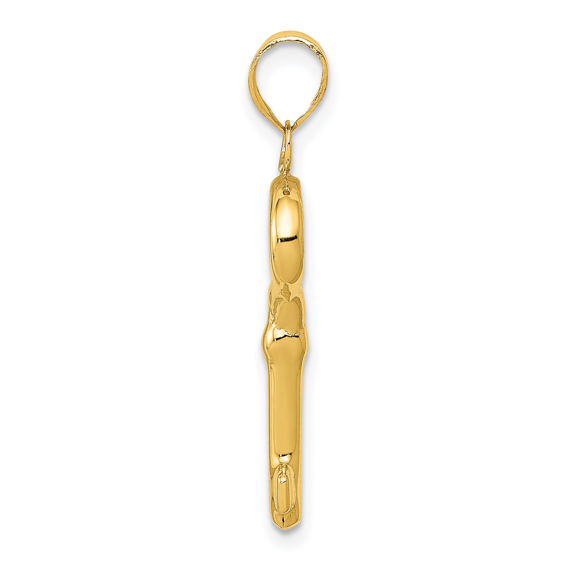 14K Gold Polished 3D Key Charm with Hollow Design