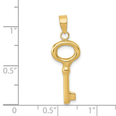 14K Gold Polished 3D Key Charm with Hollow Design