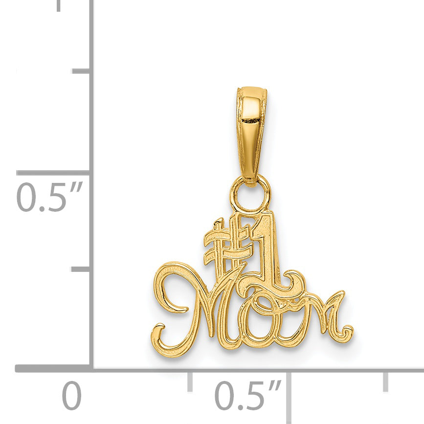 14K Gold #1 MOM Charm with Polished Finish  Solid, Gift-Ready Charm