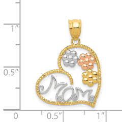 14k Tricolor MOM & Flowers Pendant