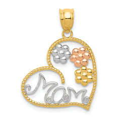 14k Tricolor MOM & Flowers Pendant