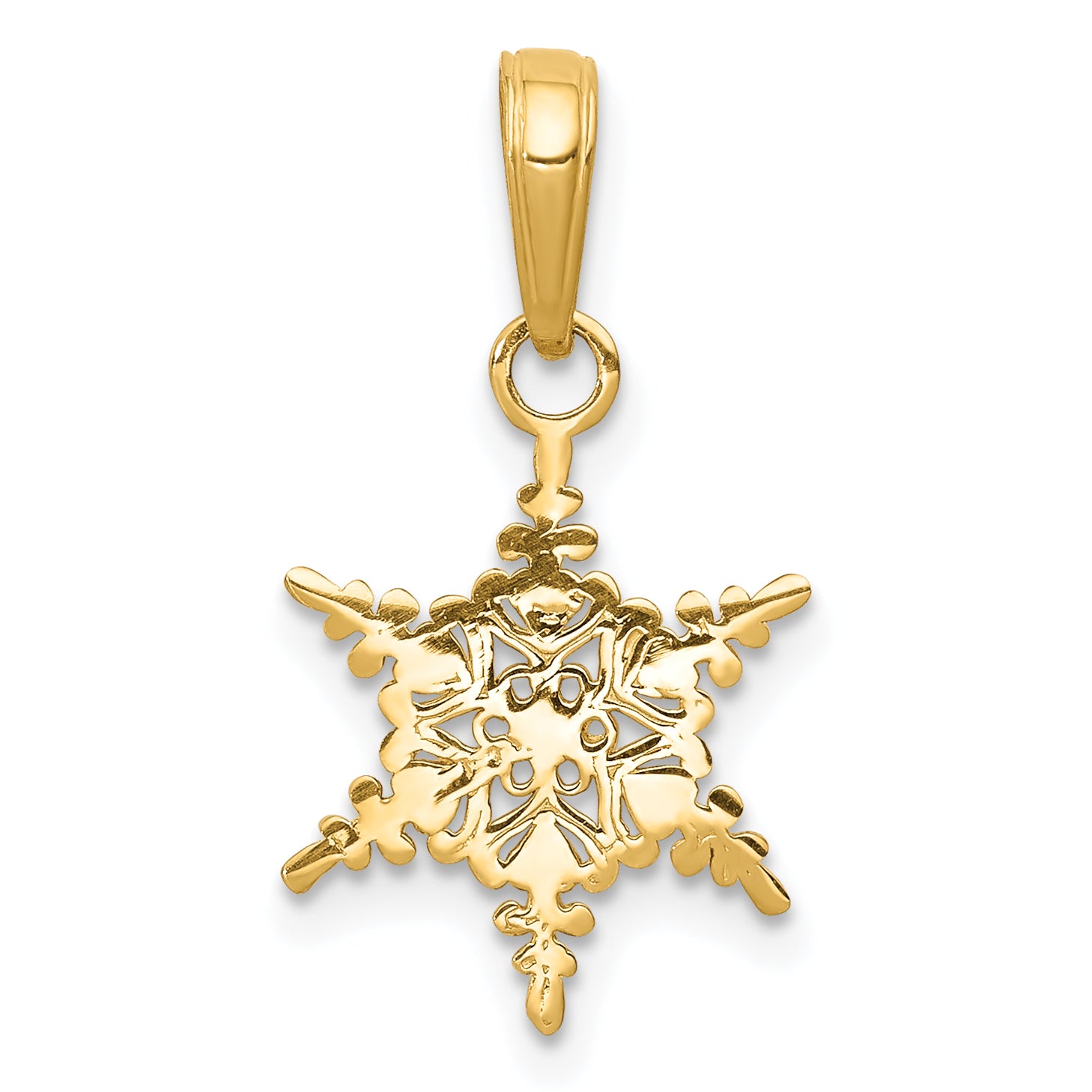 14K Gold Snowflake Pendant  Solid Cast, Elegant Winter Charm