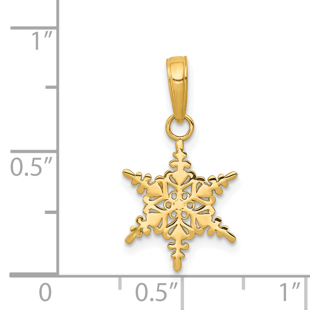 14K Gold Snowflake Pendant  Solid Cast, Elegant Winter Charm