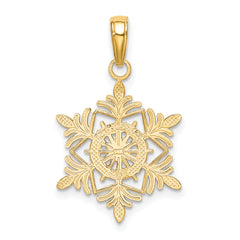 14K Gold Snowflake Pendant with Textured Back, Solid Cast Design