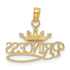 14K Gold and Rhodium Princess Crown Pendant Polished, Elegant Design