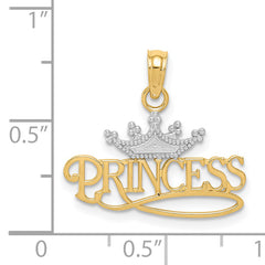 14K Gold and Rhodium Princess Crown Pendant Polished, Elegant Design