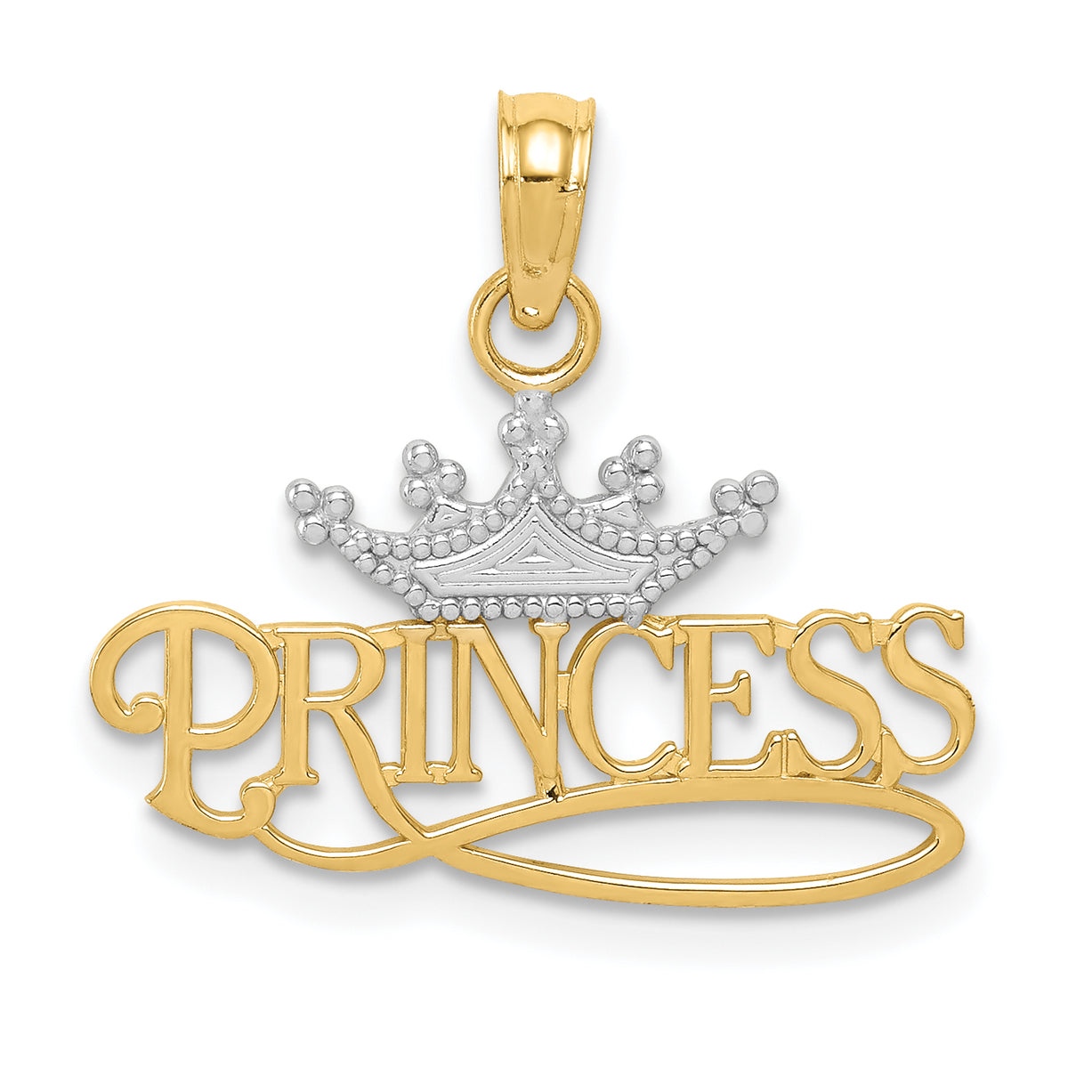 14k w/Rhodium Polished PRINCESS with Crown Pendant