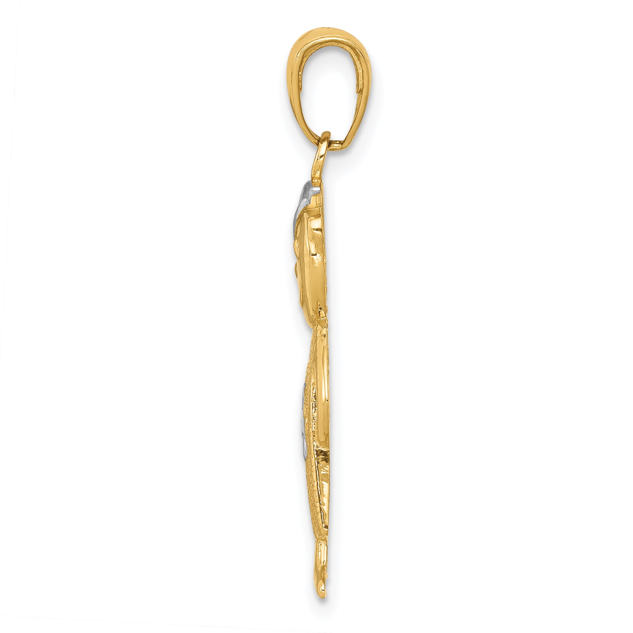 14K Gold and Rhodium Boy Pendant with Textured Back and Solid Design