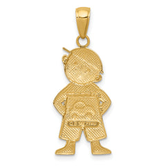 14K Gold and Rhodium Boy Pendant with Textured Back and Solid Design