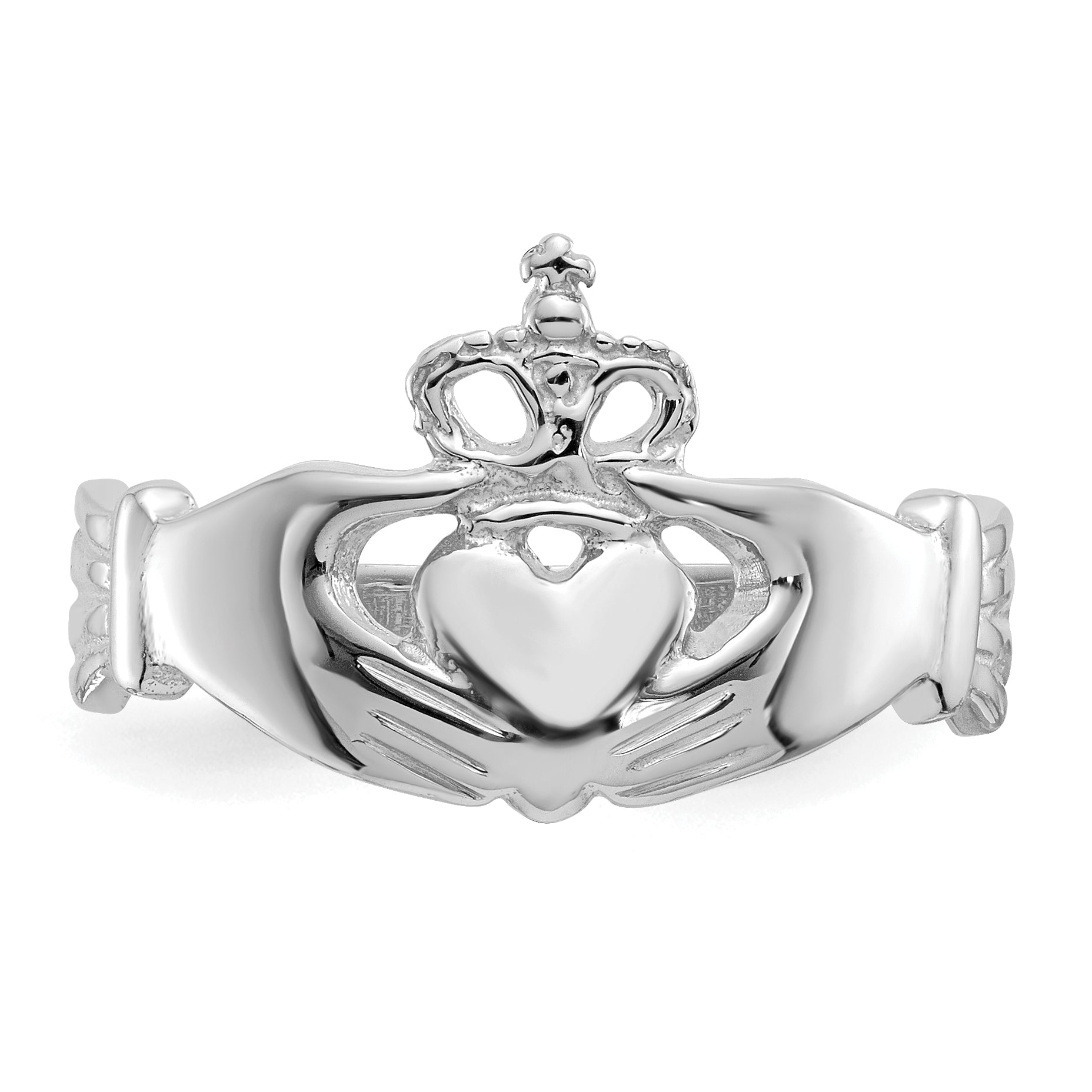 14k White Gold Polished Claddagh Ring