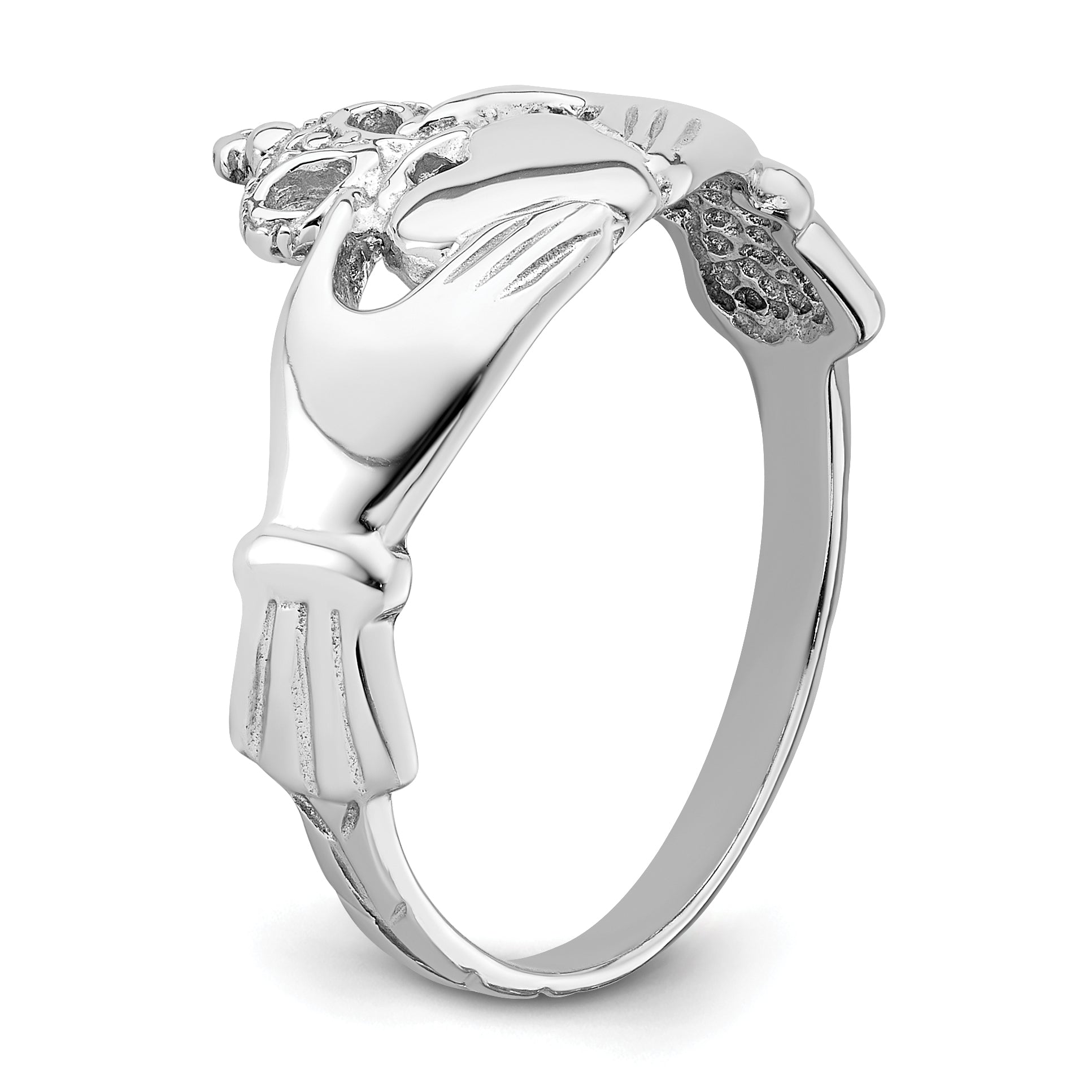 14k White Gold Polished Claddagh Ring