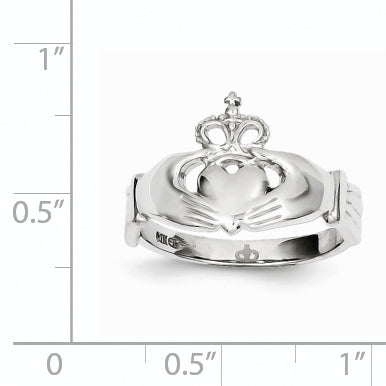 14k White Gold Polished Claddagh Ring