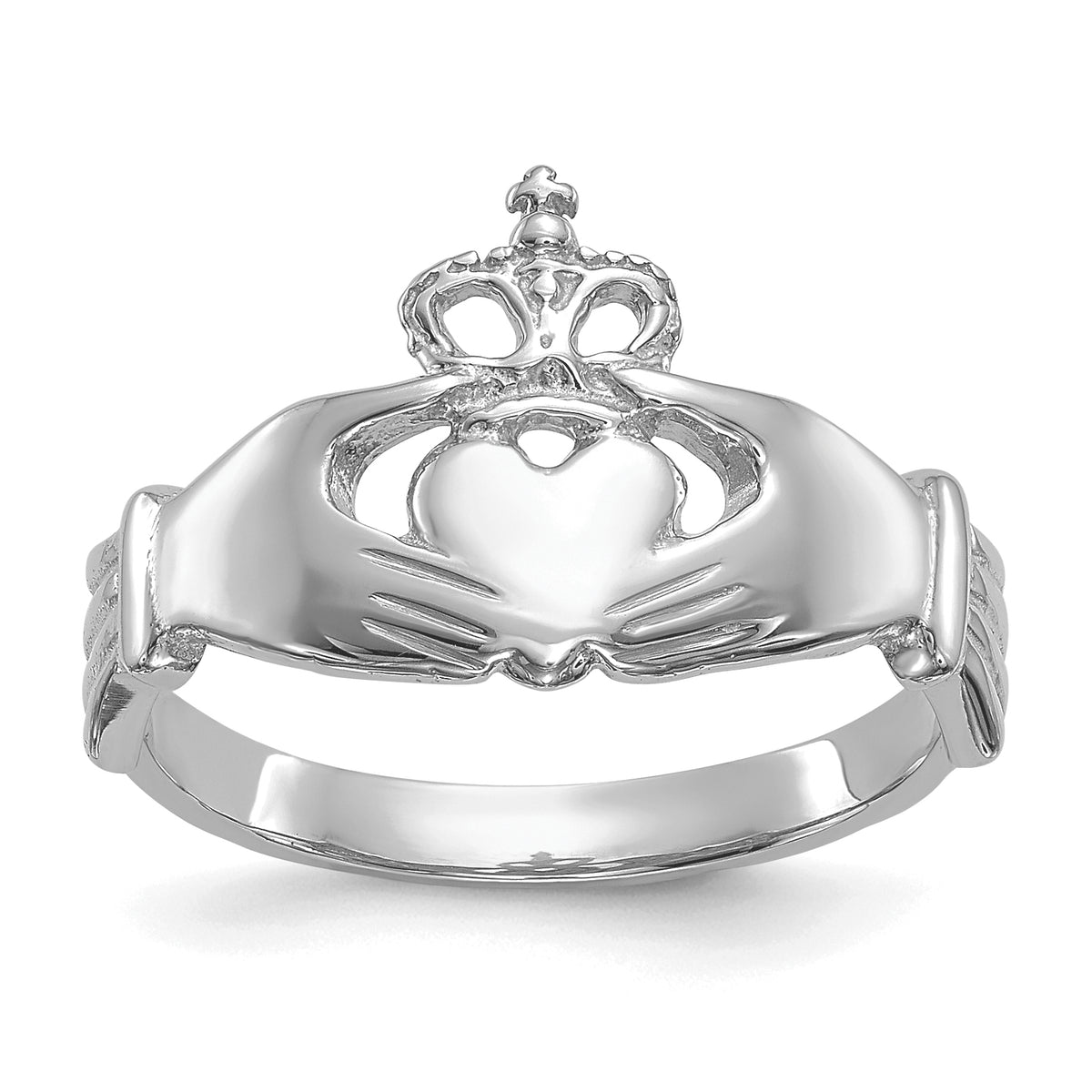 14k White Gold Polished Claddagh Ring