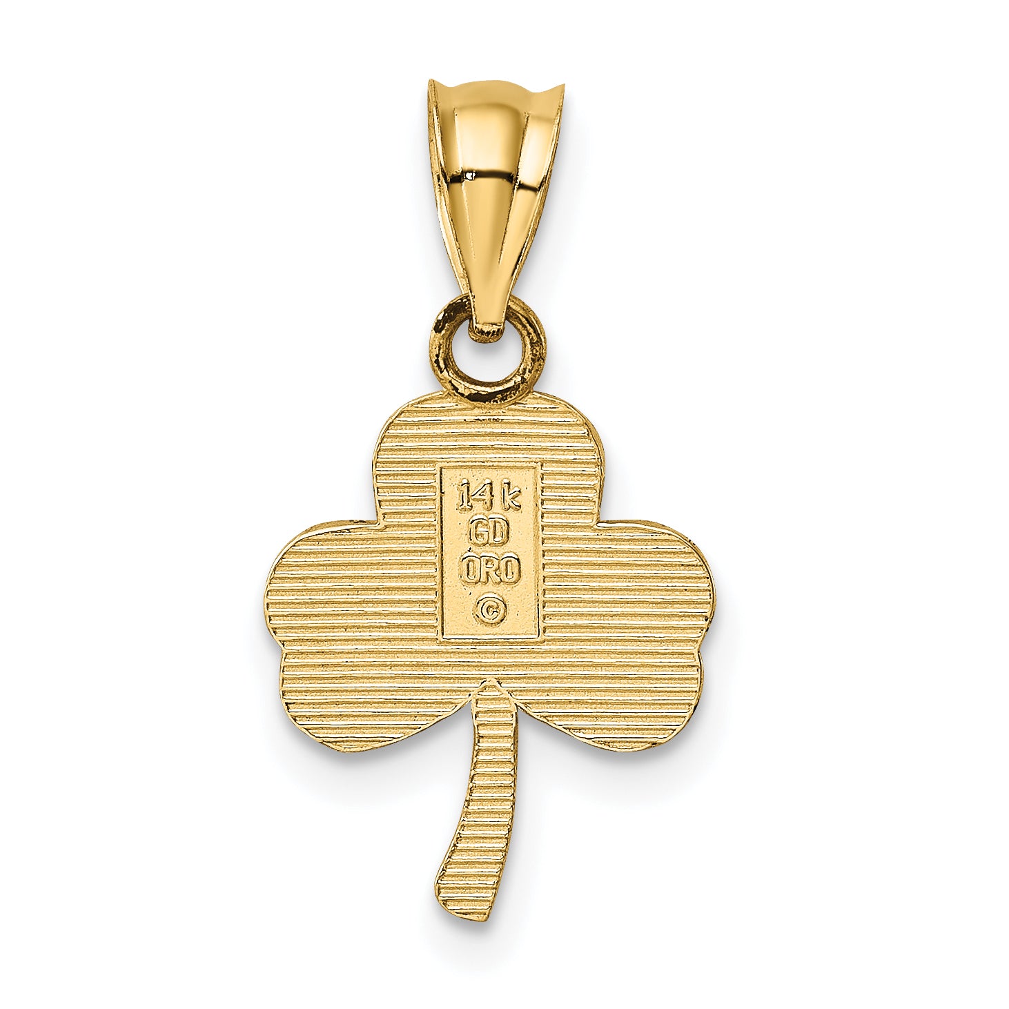 14K Gold 3 Leaf Clover Pendant with Polished Finish and Textured Detail