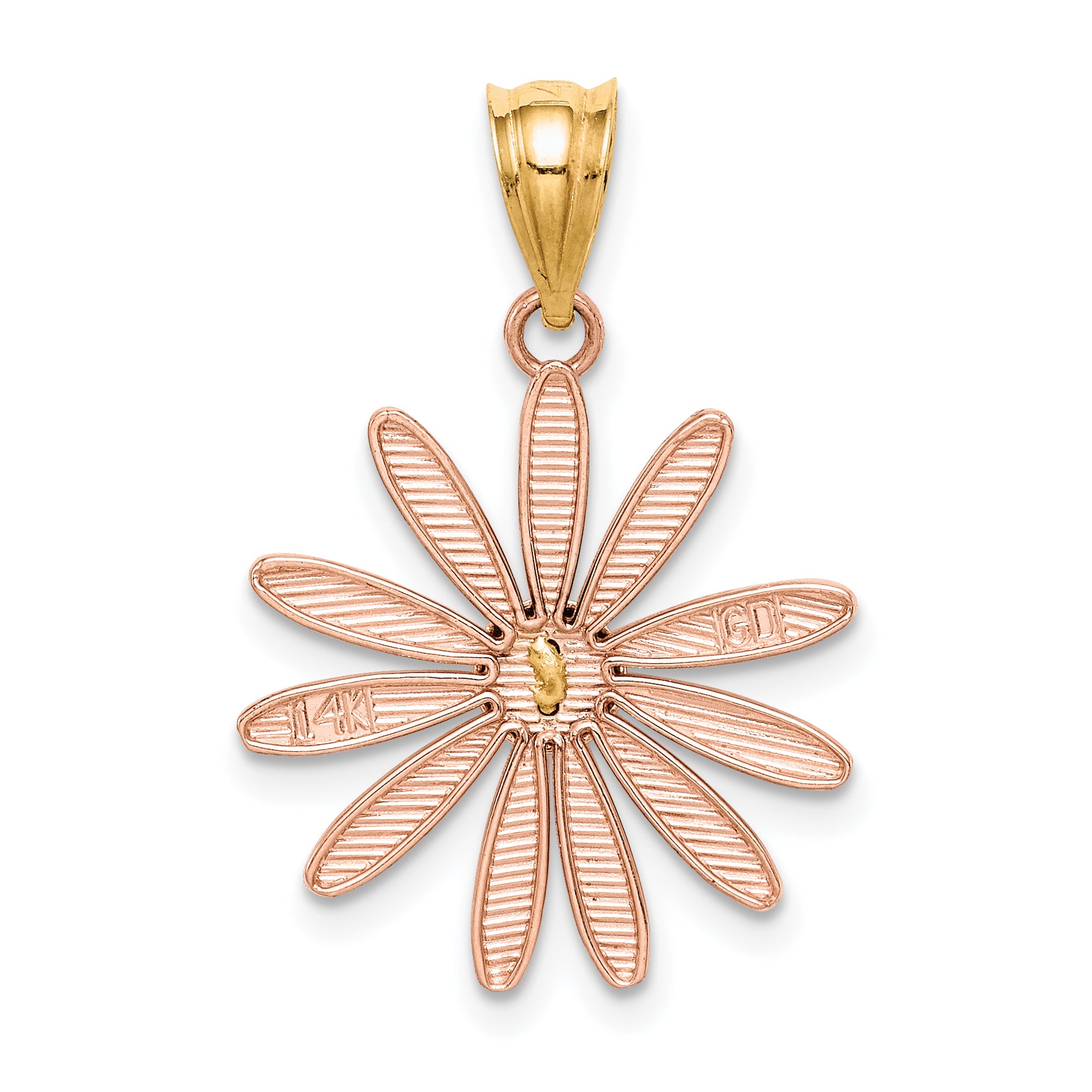 14k Two-tone Rose and Yellow Gold Daisy Pendant