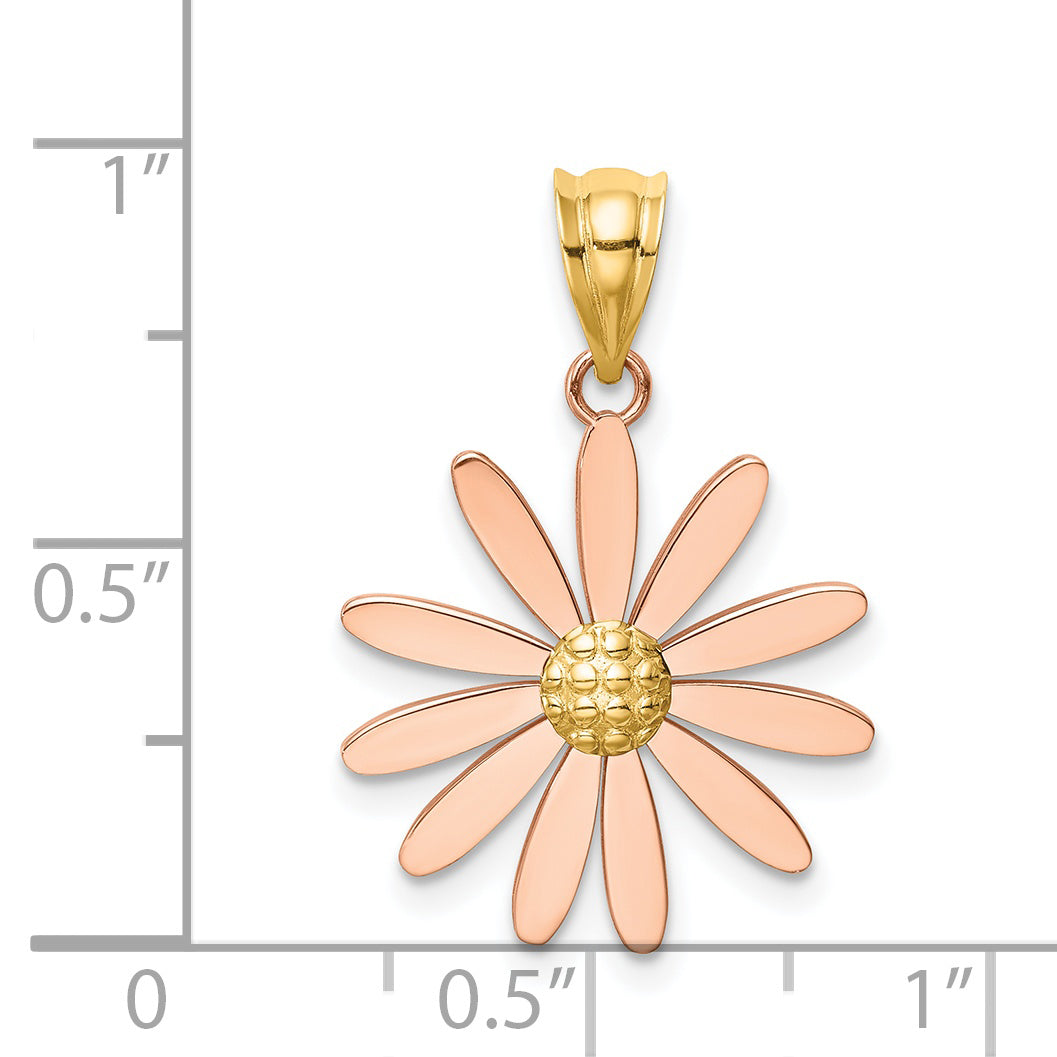 14k Two-tone Rose and Yellow Gold Daisy Pendant