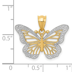 14K Gold Butterfly Pendant with Rhodium Accents Polished Finish