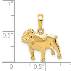 14K Gold Bulldog Charm with Polished Finish and Textured Back