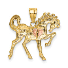 14k Yellow and Rose Gold Horse w/Heart Charm