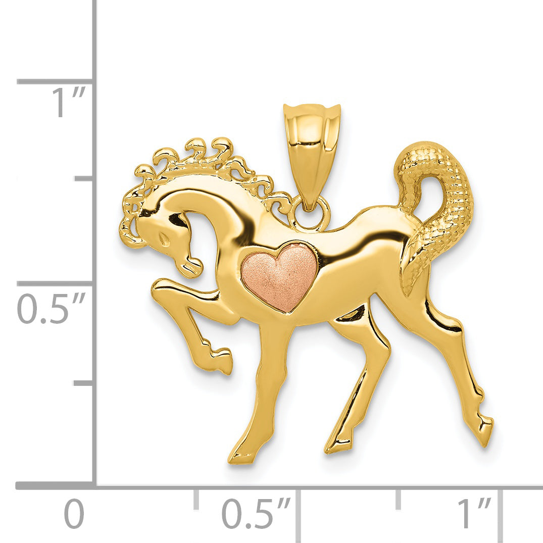 14k Yellow and Rose Gold Horse w/Heart Charm