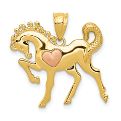 14k Yellow and Rose Gold Horse w/Heart Charm