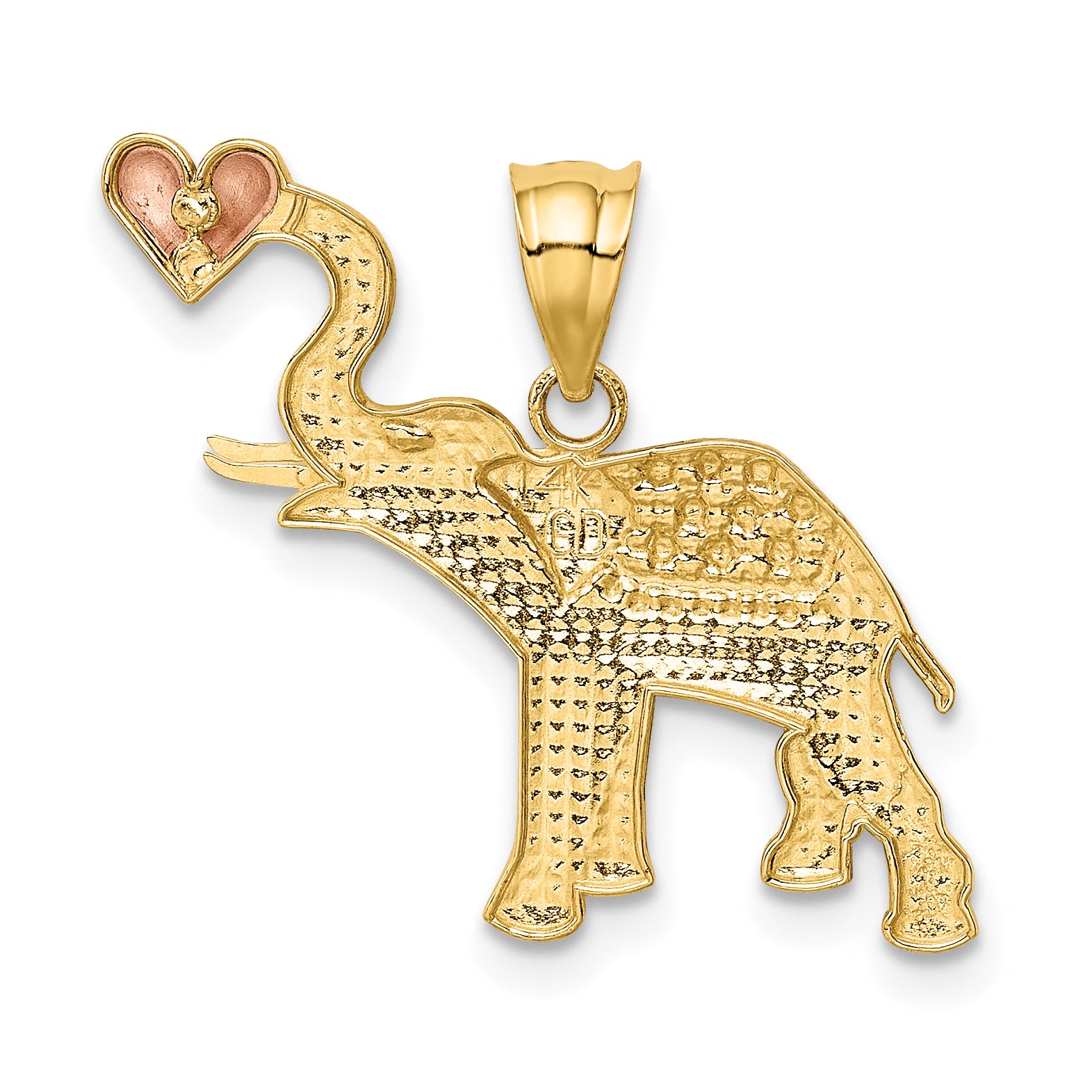 14K Two-Tone Gold Elephant Pendant with Heart, White Rhodium Detailing