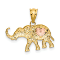 14K Two-Tone Gold Elephant Charm with Heart Elegant, Casted Design