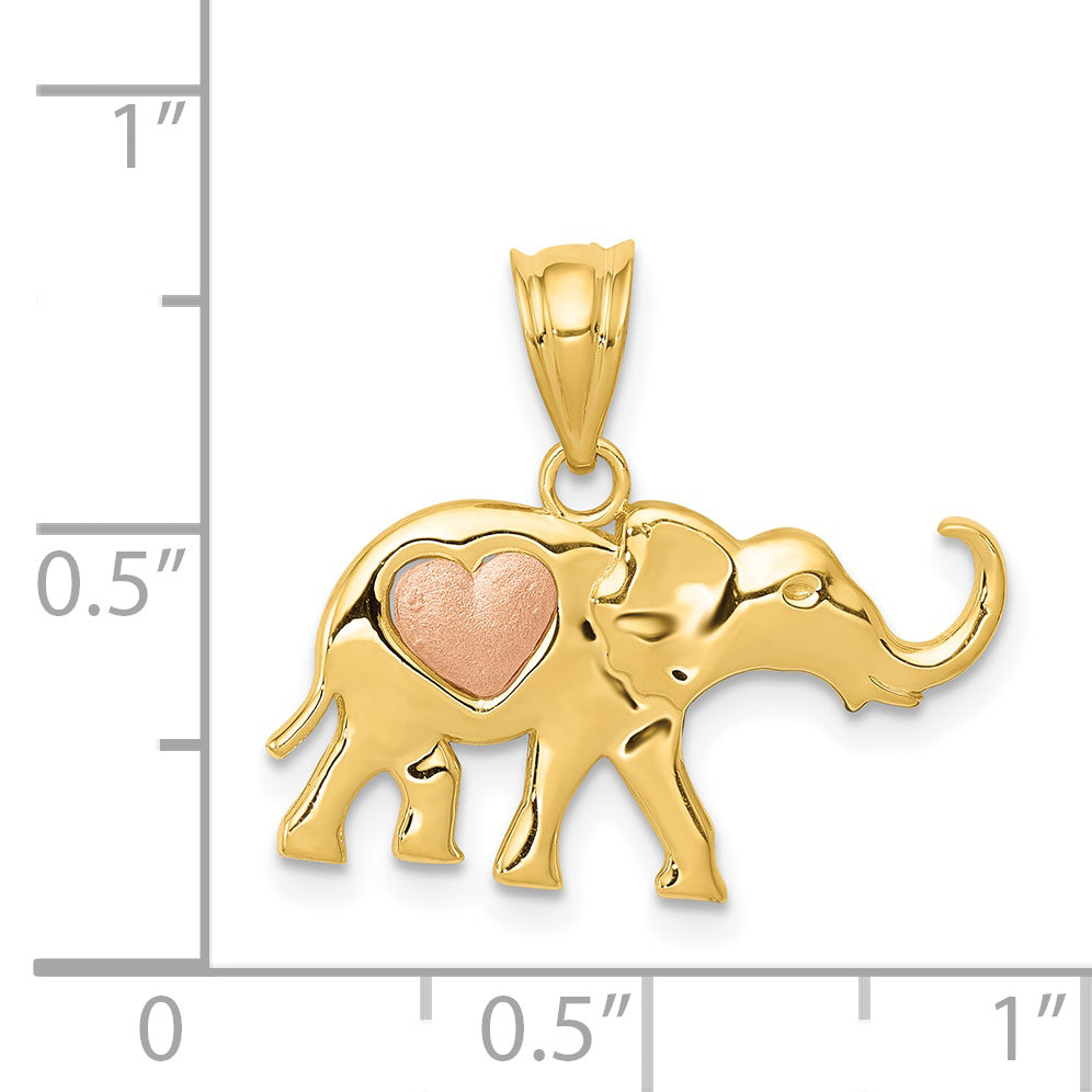 14k Yellow and Rose Gold Elephant w/Heart Charm