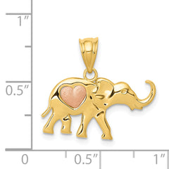 14K Two-Tone Gold Elephant Charm with Heart Elegant, Casted Design