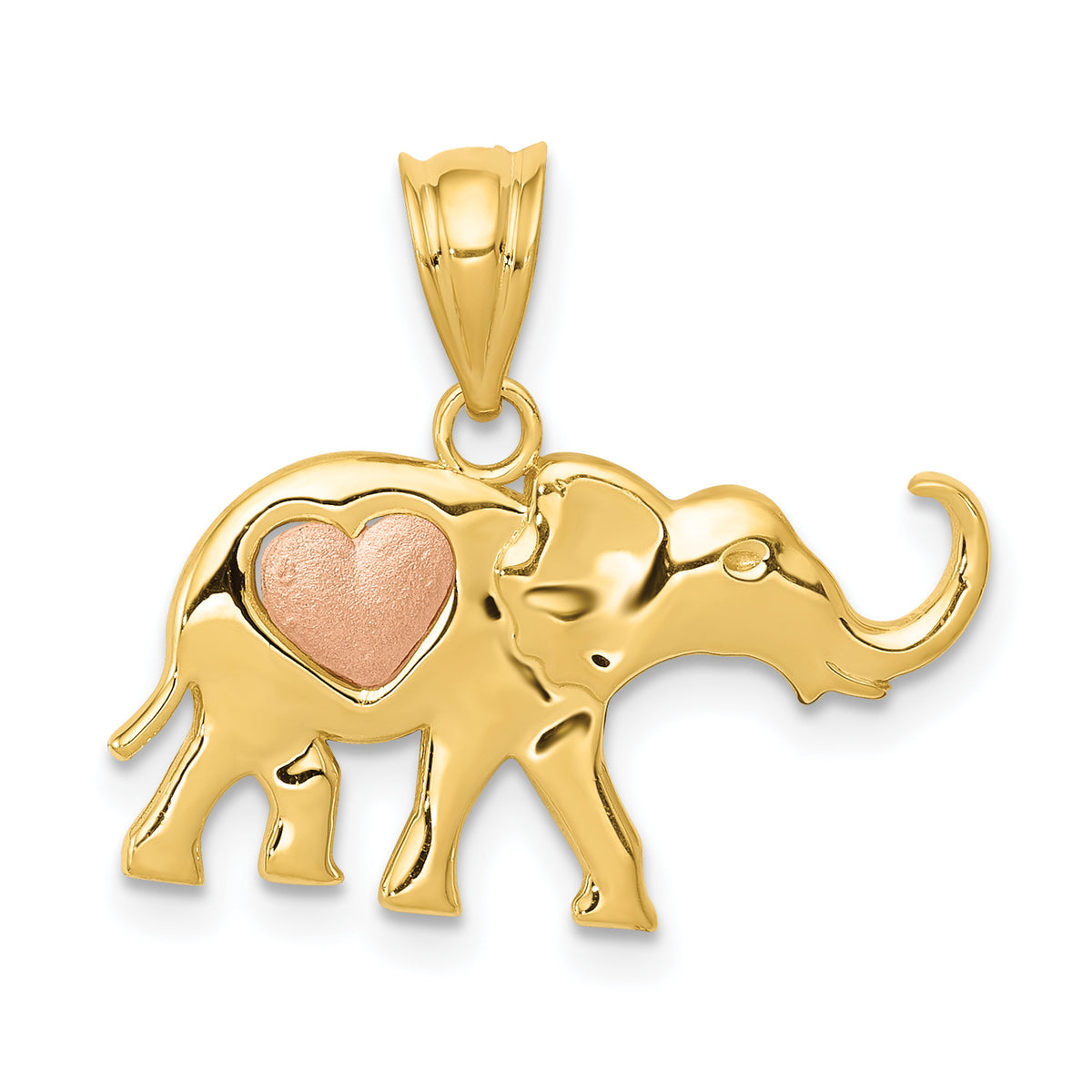 14k Yellow and Rose Gold Elephant w/Heart Charm