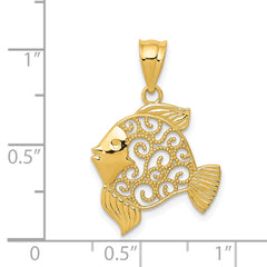 14K Gold Filigree Fish Pendant with Elegant Casted Design