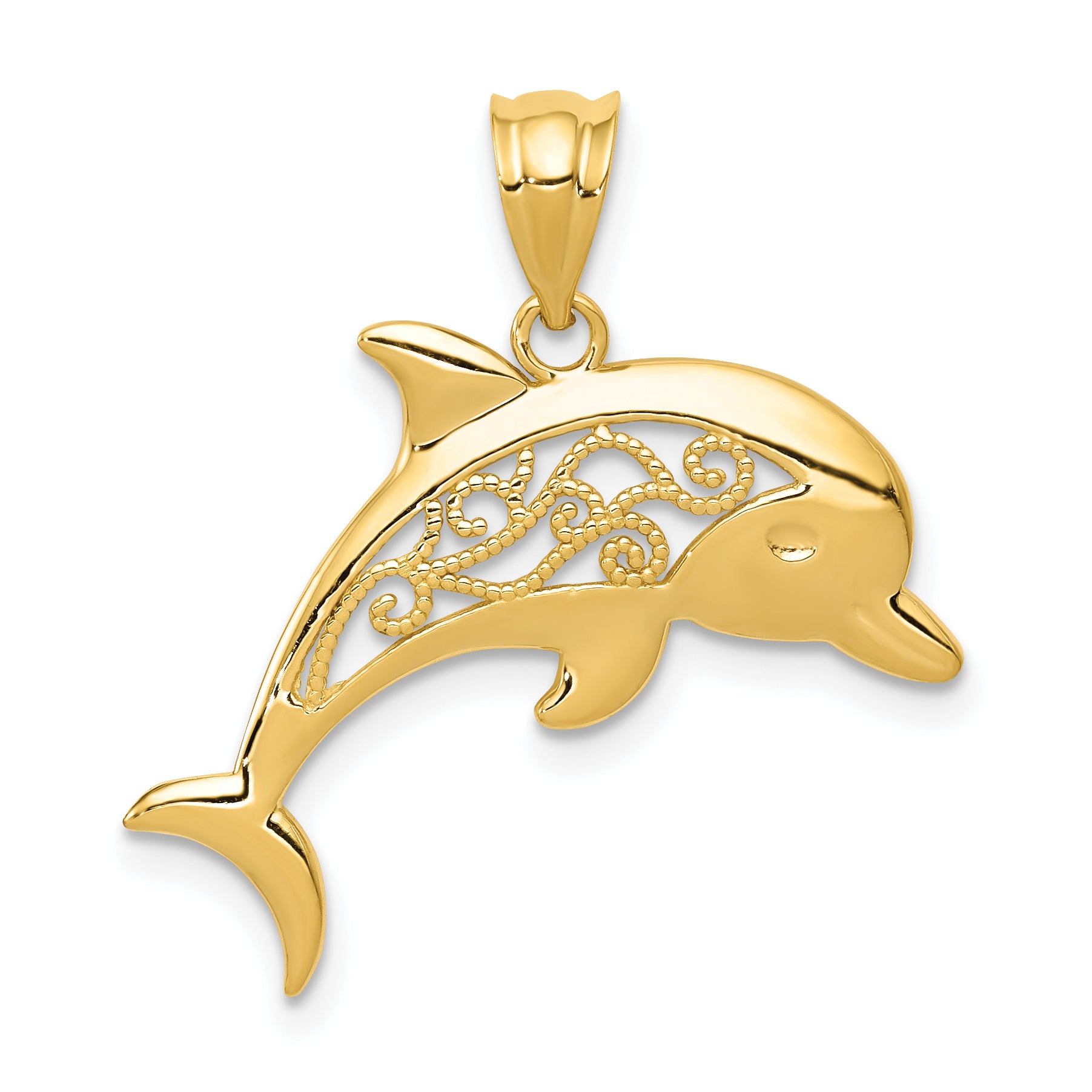 14k Filigree Dolphin Pendant