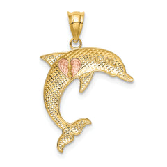 14K Two-Tone Gold Dolphin Pendant with Heart Polished Finish