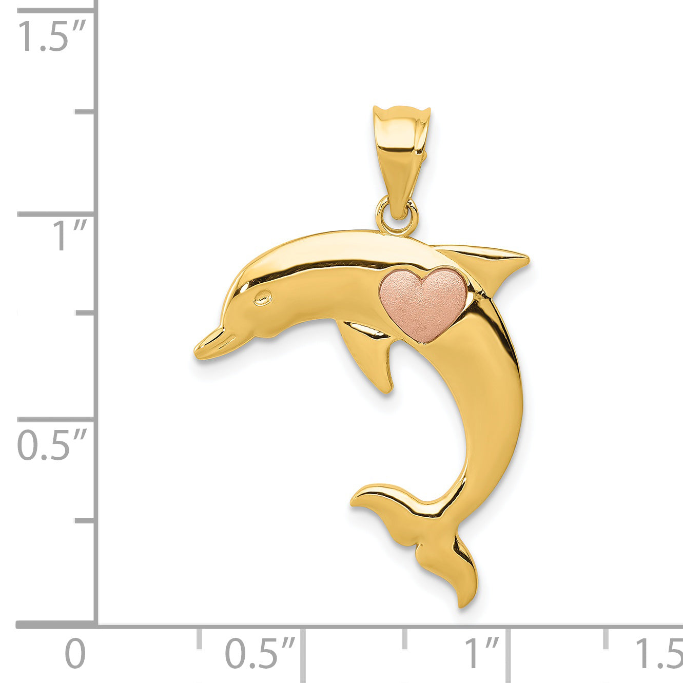 14K Two-Tone Gold Dolphin Pendant with Heart Polished Finish