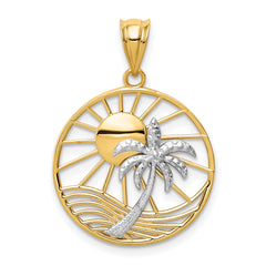 14K Two-tone Sun and Palm Tree Pendant