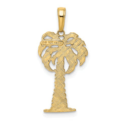 14K w/ Rhodium Polished And Textured Palm Tree Pendant