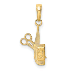 14K Gold Comb and Scissors Charm with Polished Finish Solid